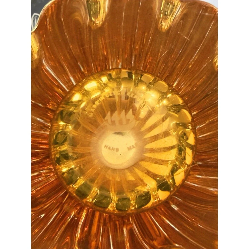 Stunning Bohemia Glass Czech Republic Amber 11.75" Vase - Picture 4 of 6